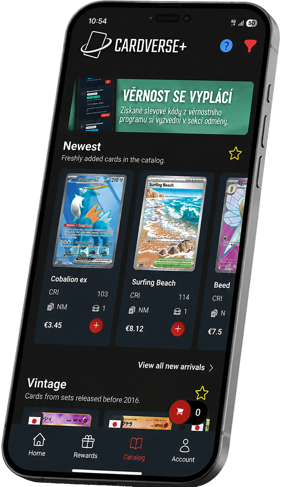 Cardverse+ mobile catalog with single cards